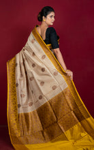 Premium Quality Tussar Banarasi Silk Saree in Beige and Golden Yellow