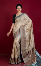 Premium Quality Tussar Banarasi Silk Saree in Beige and Slate Grey