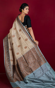 Premium Quality Tussar Banarasi Silk Saree in Beige and Slate Grey