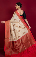 Premium Quality Tussar Banarasi Silk Saree in Beige and Red