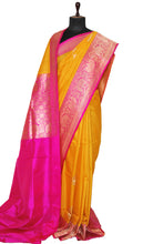 Premium Tussar Banarasi Silk Saree in Bright Yellow and Hot Pink
