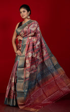 Hand Block Wax Batik Soft Tussar Silk Saree in Dusky Rose, Stone Grey and Off White