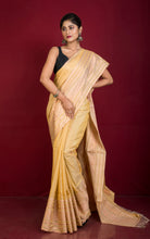 Handwoven Tussar Cotton Silk Banarasi Katan Saree in Beige, Light Brown and Copper