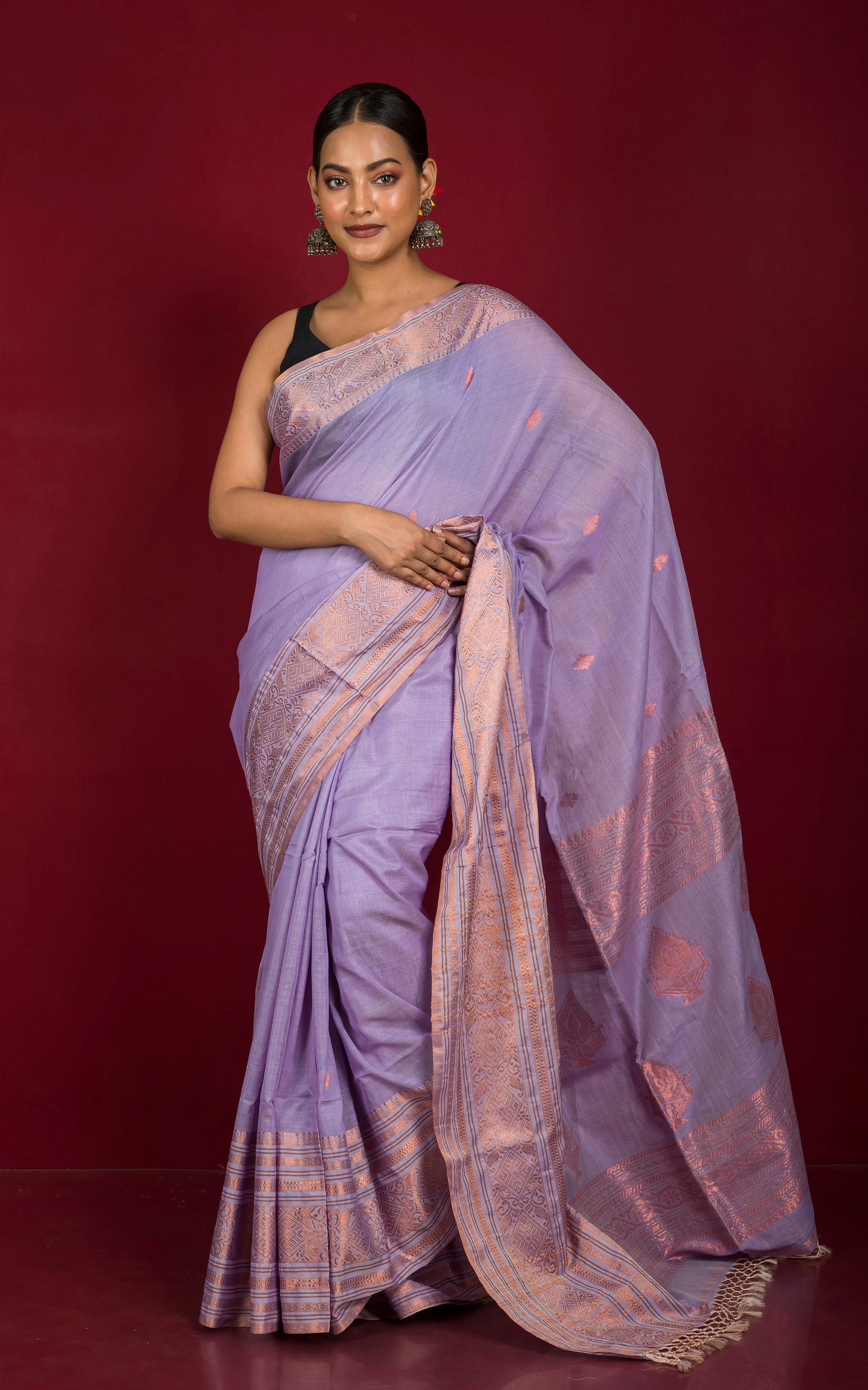 Handwoven Tussar Cotton Silk Banarasi Katan Saree in Lavender and Copper