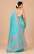 Handwoven Tussar Cotton Silk Banarasi Katan Saree in Aquamarine Blue and Copper