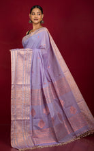 Handwoven Tussar Cotton Silk Banarasi Katan Saree in Lavender and Copper
