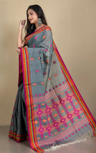 Tussar Sico Kalakshetra Saree in Steel Grey, Hot Pink and Multicolored