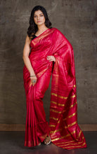 Fashionable Gicha Tussar Silk Saree with Woven Gold Bands Pallu in Red and Golden