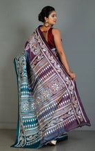 Color Dyed Gachi Tussar Silk Hand Embroidery Kantha Stitch Saree in Byzantium Purple, Slate Blue and Deep Sea Green