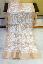 3ply Premium Quality Hand Embroidery Kantha Work on Pure Gachi Tussar Saree in Parmesan Beige and Off White Thread Work