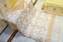 3ply Premium Quality Hand Embroidery Kantha Work on Pure Gachi Tussar Saree in Parmesan Beige and Off White Thread Work