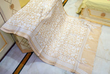 3ply Premium Quality Hand Embroidery Kantha Work on Pure Gachi Tussar Saree in Warm Beige and Off White Thread Work