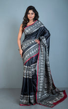 Premium Quality Hand Embroidery Kantha Work on Pure Gachi Tussar Saree in Black, Light Tan and Red
