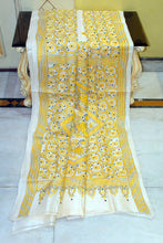 Premium Quality Hand Embroidery Kantha Work on Pure Gachi Tussar Saree in Light Beige, Bright Golden Yellow and Black