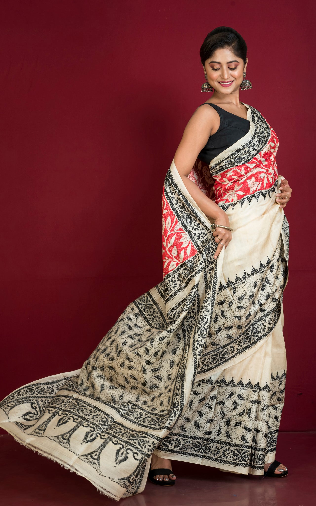 Pure Cotton Batik Kantha Stitch Saree Exclusive Ethnic Bridal Wear - Etsy