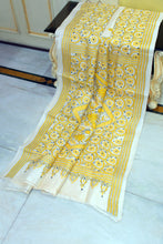 Premium Quality Hand Embroidery Kantha Work on Pure Gachi Tussar Saree in Light Beige, Bright Golden Yellow and Black