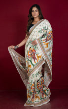 Hand Embroidery Tussar Silk Kantha Work Saree in Off White and Multicolored Thread Work