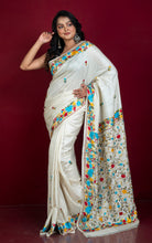 Hand Gara Parsi Embroidery Work Tussar Silk Saree in Off White and Multicolored Thread Work