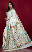 Hand Gara Parsi Embroidery Work Tussar Silk Saree in Off White and Multicolored Thread Work