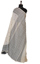 Handwoven Tussar Silk Jamdani Saree in Cotton White and Black