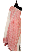 Handwoven Tussar Silk Jamdani Saree in Cotton White and Red