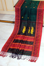 Premium Quality Double Warp Matka Tussar Baluchari Silk Saree in Bottle Green, Red, Yellow and Orange