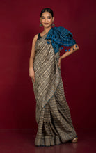 Soft Ketia Tussar Silk Saree in Beige, Black and Jade Blue