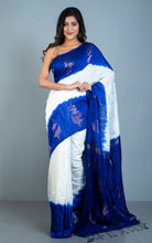 Premium Shibori Matka Tussar Silk Saree in Indigo Blue and Off White