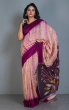 Tussar Shibori Matka Jamdani Saree in Beige, Purple with Copper and Silver Zari Work