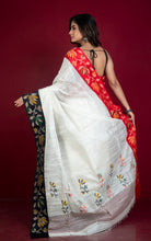 Premium Quality Kadiyal Double Warp Matka Tussar Jamdani Silk Saree in White, Black, Red and Multicolored