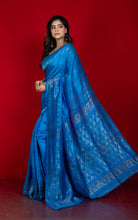 Premium Quality Pencil Border and Trigon Pallu Work Matka Tussar Silk Saree in Pacific Blue and Antique Golden