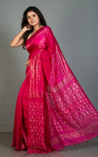 Premium Quality Pencil Border and Trigon Pallu Work Matka Tussar Silk Saree in Deep Cerise and Antique Golden