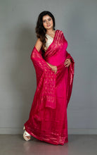 Premium Quality Pencil Border and Trigon Pallu Work Matka Tussar Silk Saree in Deep Cerise and Antique Golden
