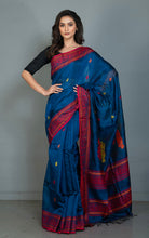 Premium Quality Double Warp Matka Tussar Baluchari Silk Saree in Sapphire Blue, Red, Yellow and Orange