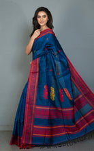 Premium Quality Double Warp Matka Tussar Baluchari Silk Saree in Sapphire Blue, Red, Yellow and Orange