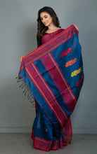 Premium Quality Double Warp Matka Tussar Baluchari Silk Saree in Sapphire Blue, Red, Yellow and Orange