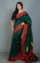 Premium Quality Double Warp Matka Tussar Baluchari Silk Saree in Bottle Green, Red, Yellow and Orange