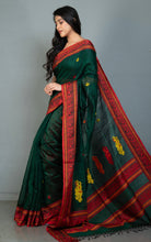 Premium Quality Double Warp Matka Tussar Baluchari Silk Saree in Bottle Green, Red, Yellow and Orange