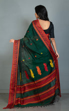 Premium Quality Double Warp Matka Tussar Baluchari Silk Saree in Bottle Green, Red, Yellow and Orange