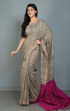 Soft Ketia Tussar Silk Saree in Beige, Black and Boysenberry