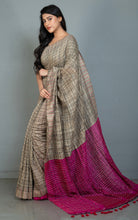 Soft Ketia Tussar Silk Saree in Beige, Black and Boysenberry