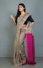 Soft Ketia Tussar Silk Saree in Beige, Black and Boysenberry
