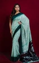 Handloom Matka Shibori Jamdani Saree in Off White and Dark Pine Green