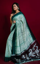 Handloom Matka Shibori Jamdani Saree in Off White and Dark Pine Green