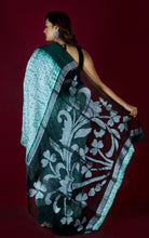 Handloom Matka Shibori Jamdani Saree in Off White and Dark Pine Green