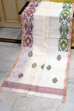 Premium Quality Woven Needle Karat Nakshi Work Pure Matka Silk Jamdani Saree in Off White, Burnt Maroon, Deep Green and Antique Golden