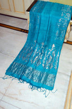 Premium Quality Double Warp Pure Matka Silk Jamdani Saree in Pacific Blue, Antique Gold and Antique Silver