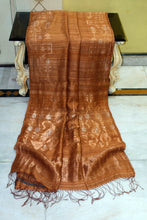 Premium Quality Double Warp Pure Matka Silk Jamdani Saree in Copper, Antique Gold and Antique Silver