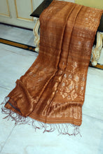 Premium Quality Double Warp Pure Matka Silk Jamdani Saree in Copper, Antique Gold and Antique Silver