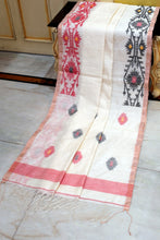Premium Quality Woven Needle Karat Nakshi Work Pure Matka Silk Jamdani Saree in Off White, Red, Black and Antique Golden